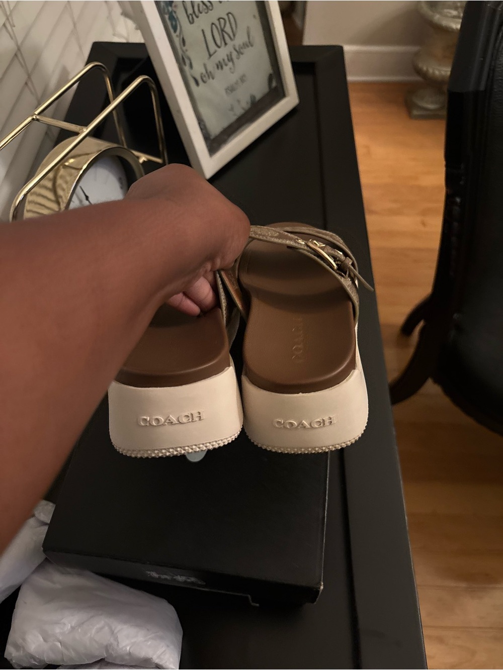 Coach Brown and Beige Signature Double-Strap Slides - Picture 3 of 6